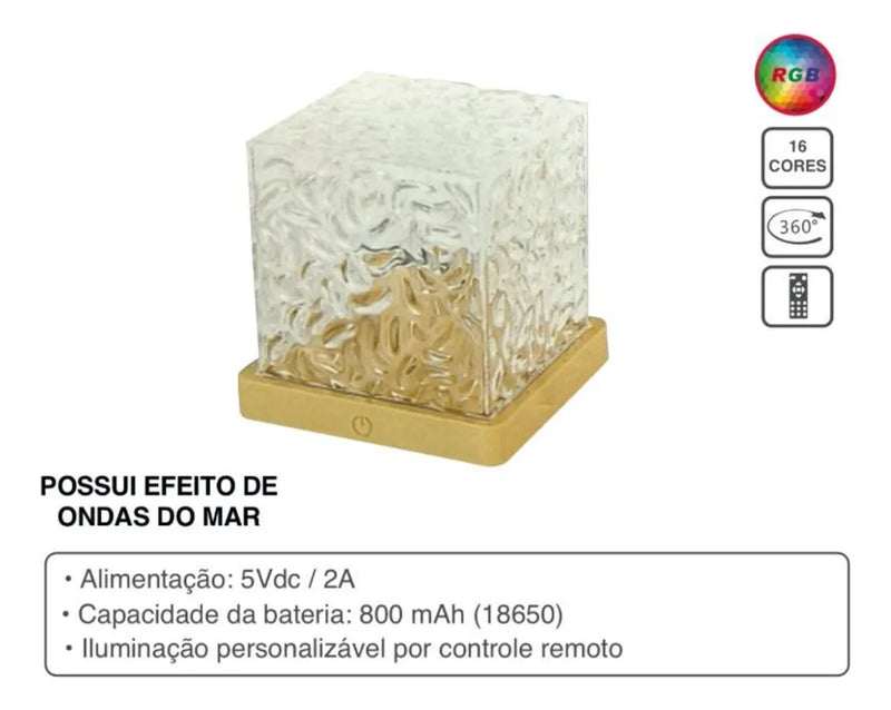 Luminaria Cubo Projetor De Luz Colorida Efeito Ondas Do Mar